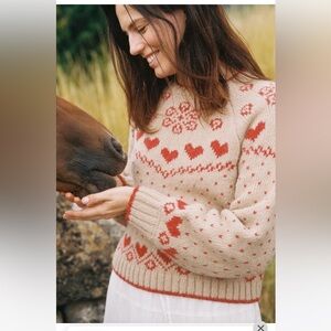 Christy Dawn Beige and Rust Heart Sweater